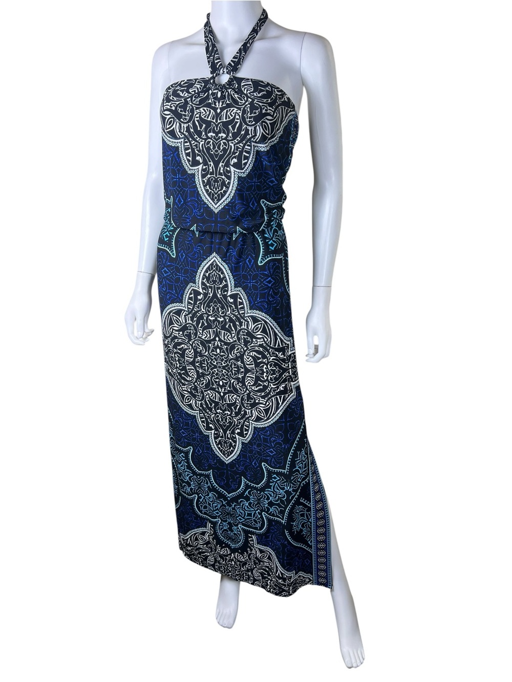White House Black Market Bohemian Damask Halter Maxi Dress Size Small - Picture 4 of 12